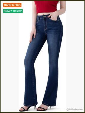 High-Rise Bootcut Flare Denim Jeans Stretchy Curvy Shapewear